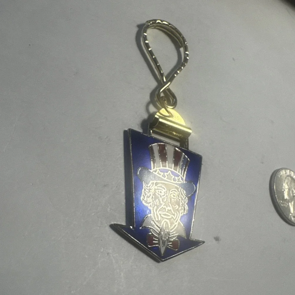 Vintage Uncle Sam America Usa Watch FOB Key Chain Antique Charm Pendant W‎ Clasp